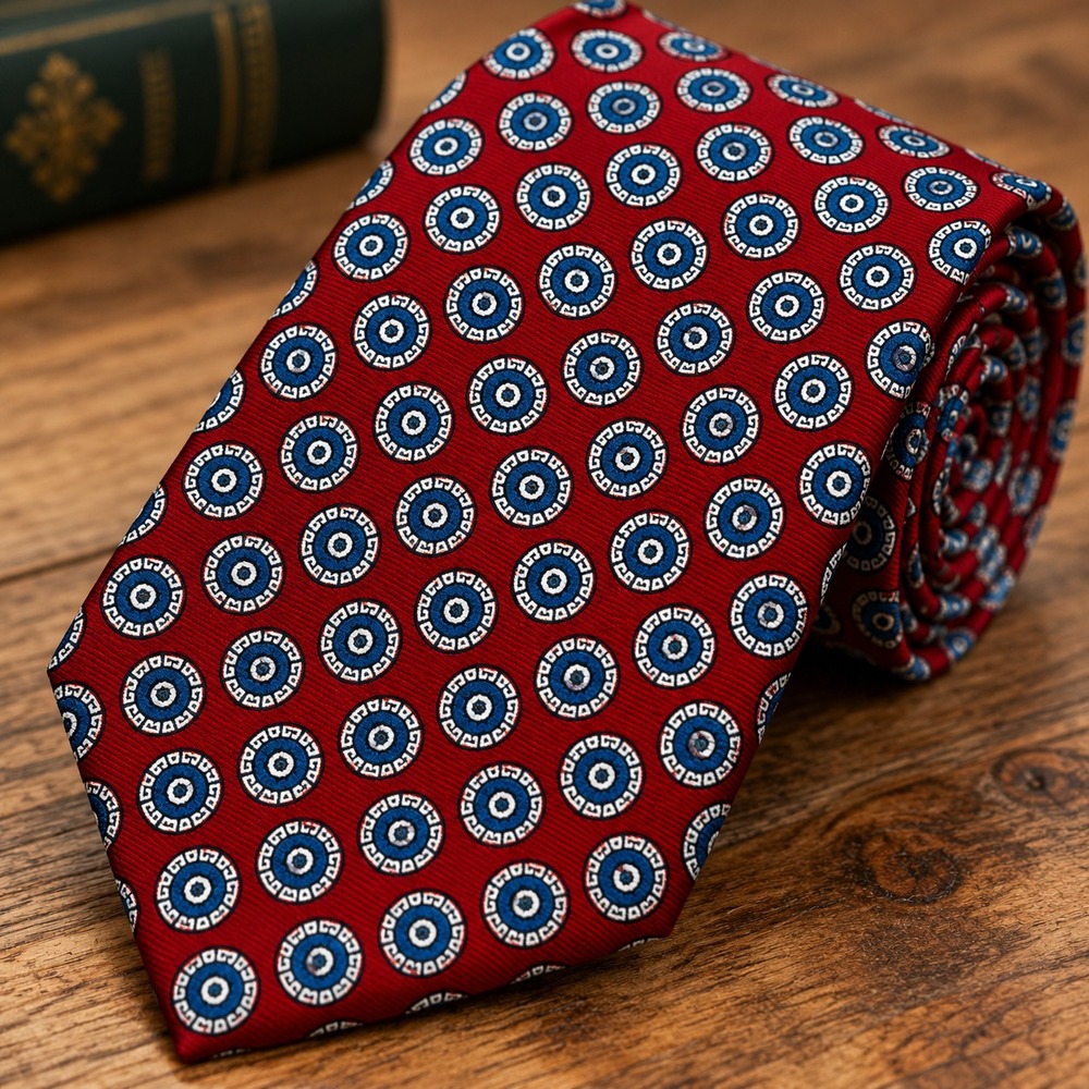 GANT Men's Necktie Red Geometric Medallion Pattern 100% Silk W4